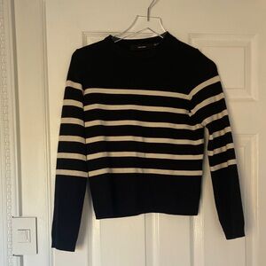 Vero Moda Black and Cream Striped Crewneck Sweater